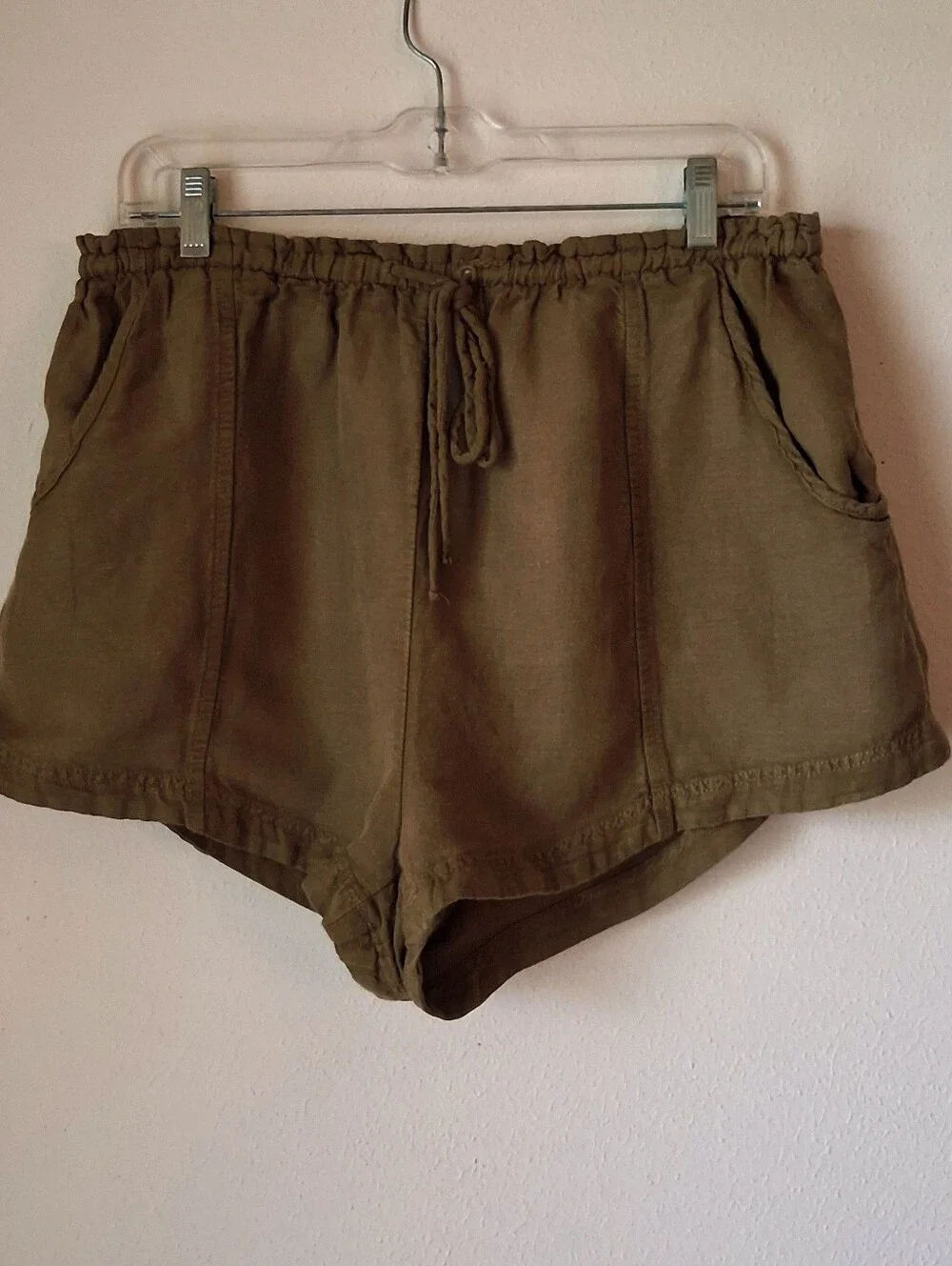 Free People Mirella Linen Blend Drawstring Shorts Size Medium Viper Olive Green